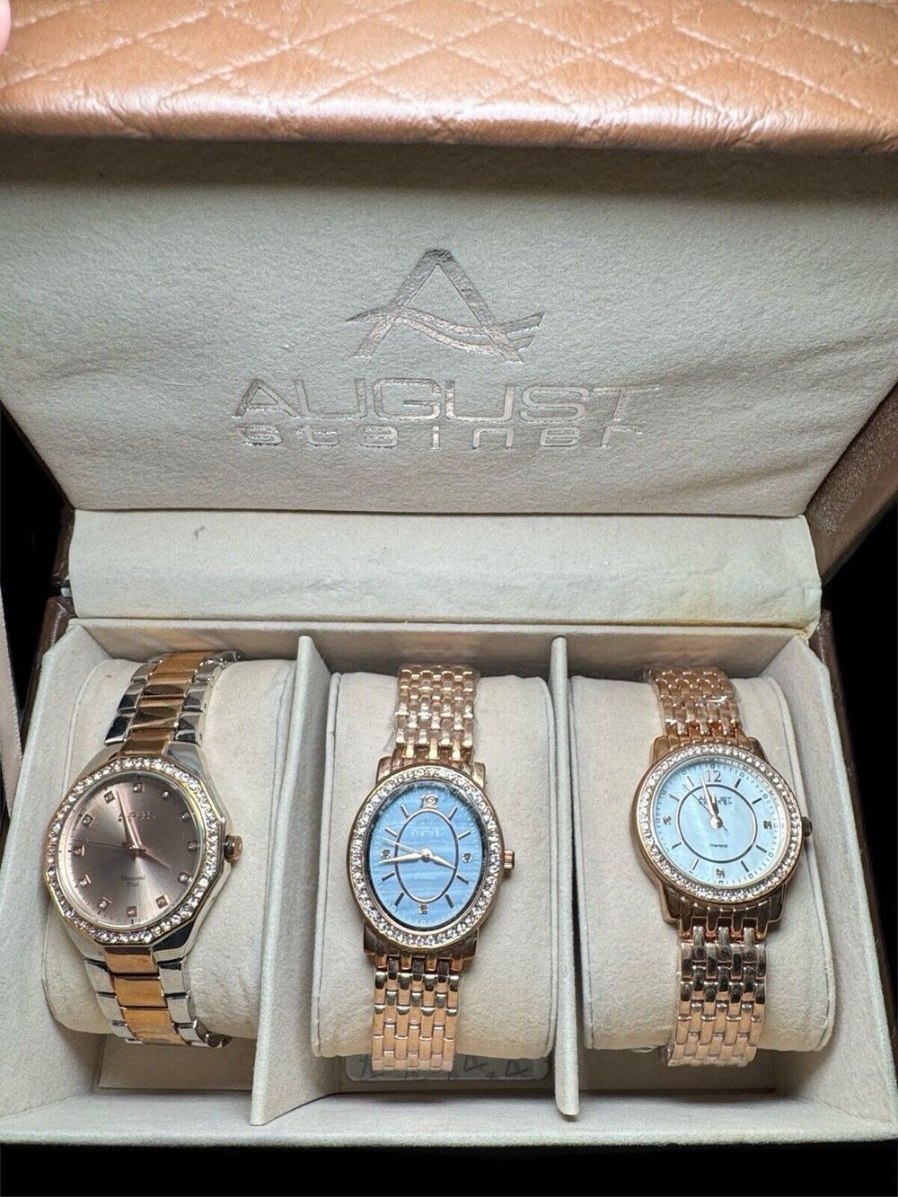 AUGUST STEINER Womens Rose Gold Crystal 3 Watches